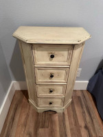 Bedside table, small dresser, lamp, coffee table