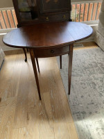 1920s Hepplewhite Drop Side Table Inlaid Wood with Drawer