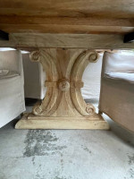 Contemporary Solid Wood hand patina finish Dining Table and 6 linen chairs.