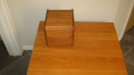 Small teak or Cherry Veneer table 23.5" by 23.5"