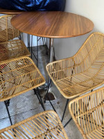 3 modern wicker bar stools (3) & standing table