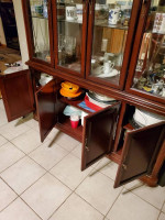 hutchback china cabinet and pentagon coffee shape table and end table
