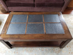 Solid wood and slate coffee table with shelf
