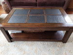 Solid wood and slate coffee table with shelf