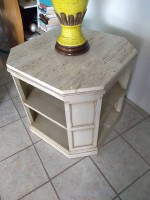 OCTAGON COFFEE TABLE WITH TRAVERTINE STONE TOPPER