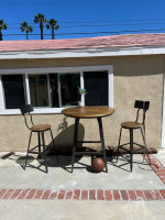 Table and 2 chairs, metal/wood