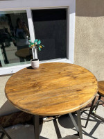 Table and 2 chairs, metal/wood