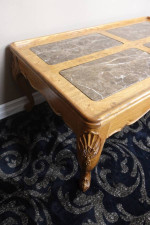 French Provincial Solid Wood Coffee Table w/ Marble Inlays - Delivered