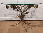 Hollywood Regency Gilt Iron Flowers Side Table