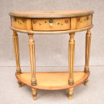 Floral Stenciled Half Moon Side Table