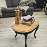 Adorable Black side table with Natural Top ( V )