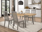 ~Natural Wood Dining Table with Coastal Grey Accents and Padded Chairs