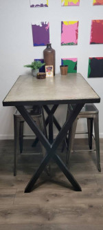 CONCRETE COFFEE TABLE AND BAR TOP WITH BAR STOOLS