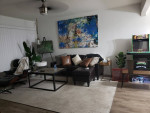 CONCRETE COFFEE TABLE AND BAR TOP WITH BAR STOOLS