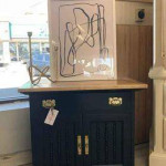 Black Side Table with Natural Top ( V )