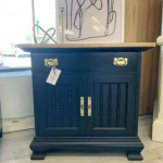 Black Side Table with Natural Top ( V )