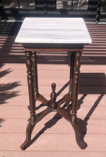 Marble Top Wood Pedestal Table / Plant Stand - 14x14x29 ½”