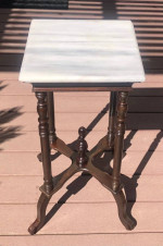 Marble Top Wood Pedestal Table / Plant Stand - 14x14x29 ½”