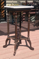 Marble Top Wood Pedestal Table / Plant Stand - 14x14x29 ½”