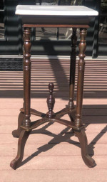 Marble Top Wood Pedestal Table / Plant Stand - 14x14x29 ½”