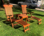 Very Nice Pair of Java Teak Deluxe Steamer Chairs & Teak Accent Table