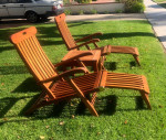 Very Nice Pair of Java Teak Deluxe Steamer Chairs & Teak Accent Table