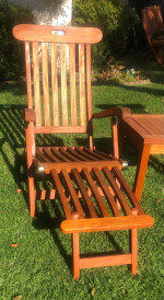 Very Nice Pair of Java Teak Deluxe Steamer Chairs & Teak Accent Table