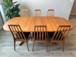Niels Koefoed Danish Teak Dining Set 6 Eva Chairs Teak Table &2 Leaves