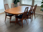 Niels Koefoed Danish Teak Dining Set 6 Eva Chairs Teak Table &2 Leaves