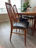 Niels Koefoed Danish Teak Dining Set 6 Eva Chairs Teak Table &2 Leaves
