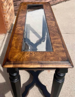 Traditional Farmhouse Sofa Console Wood and Glass Table