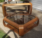Glass top two tone inlay oak wood sofa console coffee side table set