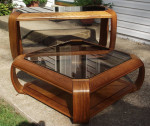 Glass top two tone inlay oak wood sofa console coffee side table set