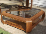 Glass top two tone inlay oak wood sofa console coffee side table set