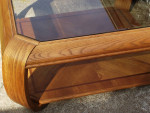 Glass top two tone inlay oak wood sofa console coffee side table set