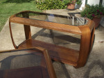 Glass top two tone inlay oak wood sofa console coffee side table set