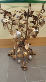 Beautiful 1960's glass top gilt tole table with leaf and fruit design