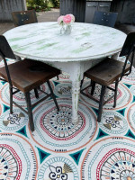 Wood circle farm table farmhouse wedding reception kids table antique