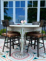 Wood circle farm table farmhouse wedding reception kids table antique