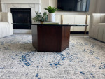 Hexagon Burl Inlay and Walnut Wood Base w/Glass Top Coffee Table!