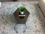 Hexagon Burl Inlay and Walnut Wood Base w/Glass Top Coffee Table!