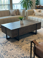 Modern Timber Brown Rectangular Coffee Cocktail Table with Drawer!