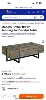 Modern Timber Brown Rectangular Coffee Cocktail Table with Drawer!