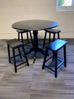 Black round dining pub table 4 saddle stools