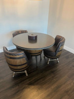 Whiskey barrel table and chairs