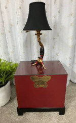 Asian Style Trunk/End Table with Glass Top