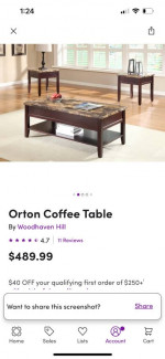 Lift top Coffee Table & 2 End Tables