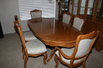 Dining Table, 2 Leaves, 6 Chairs, and Lighted Hutch