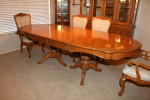 Dining Table, 2 Leaves, 6 Chairs, and Lighted Hutch