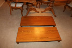 Dining Table, 2 Leaves, 6 Chairs, and Lighted Hutch
